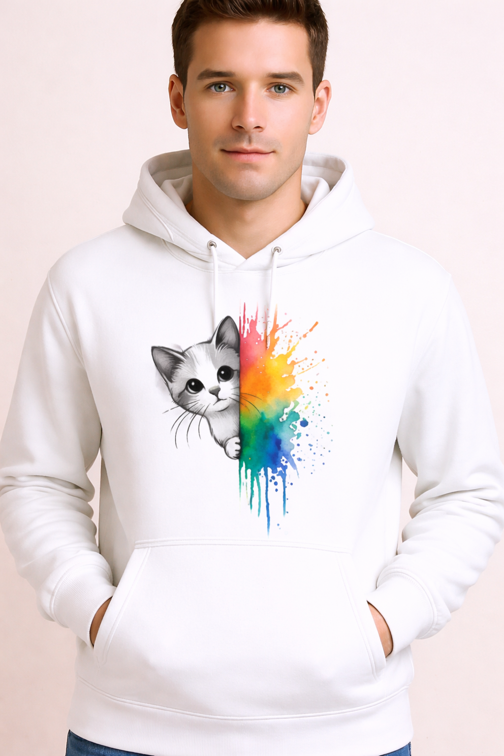 Unisex Peek-a-Paw Rainbow Splash Hoodie