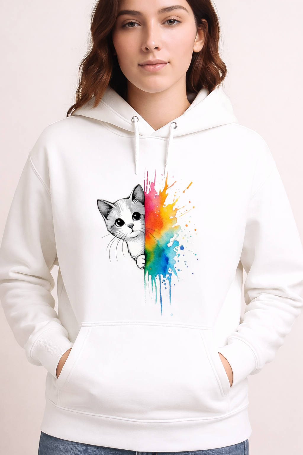 Unisex Peek-a-Paw Rainbow Splash Hoodie