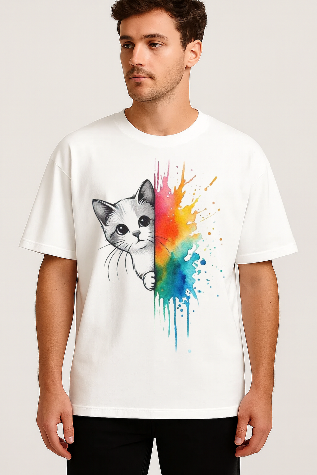 Unisex Peek-a-Paw Rainbow Splash Oversized Tee
