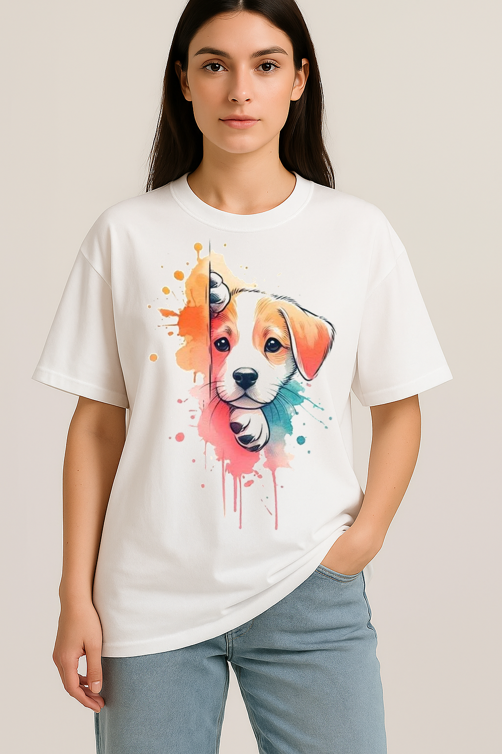 Unisex "Puppy Peek" Oversized T-Shirt