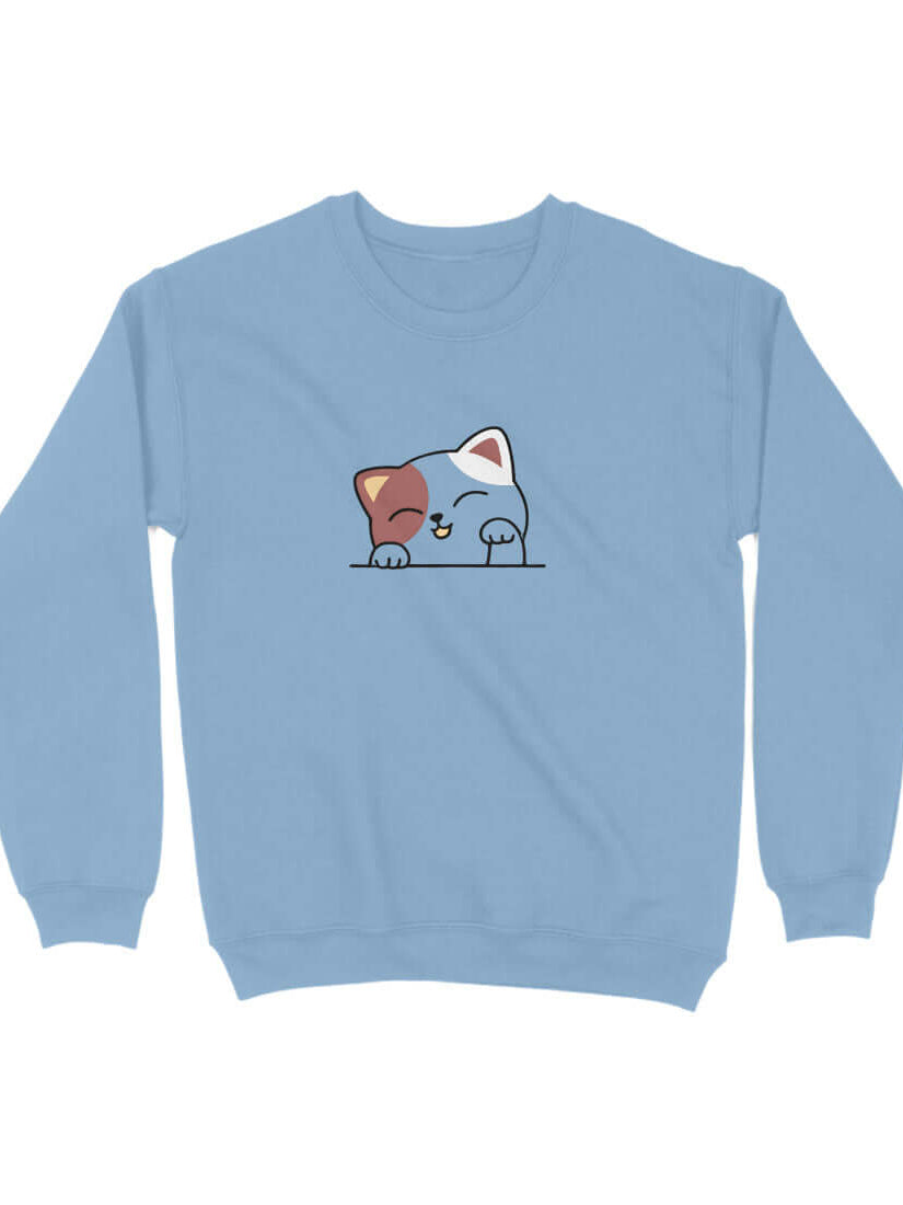 FluffyPaw Front Logo Sweatshirt, blue color, crew neck, unisex fit, 100% combed cotton.