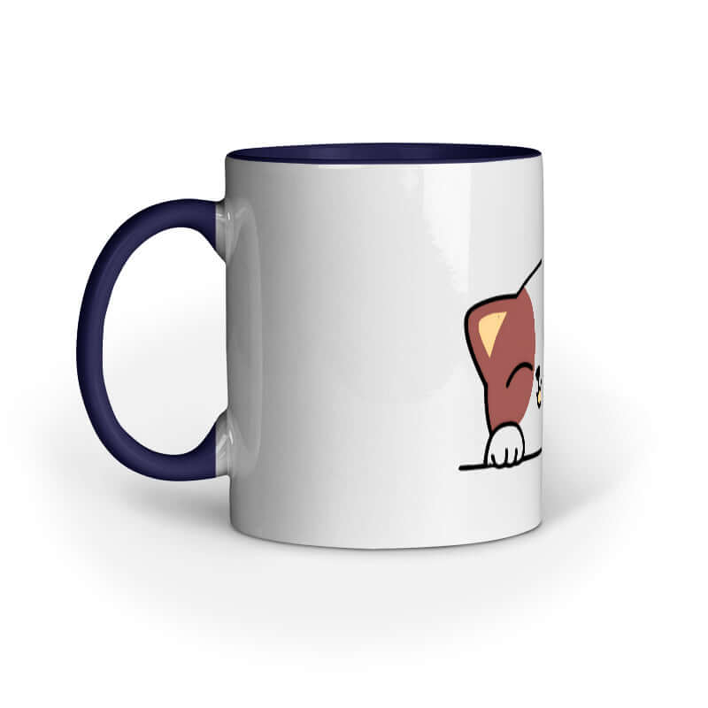 FluffyPaw Mug with cute animal design and navy interior, perfect for pet lovers and coffee enthusiasts.