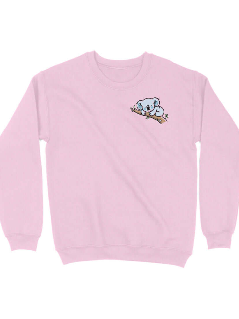 FluffyPaw Koala Sweatshirt in pink with koala design, made of 100% combed cotton, crew neck.