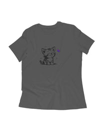 FluffyPaw Women's Kitten T-Shirt in charcoal gray displaying a cute kitten design.