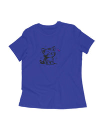 FluffyPaw Women's Kitten T-Shirt in blue with cute kitten graphic design.