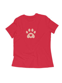 Red women's t-shirt with paw print design from FluffyPaw.