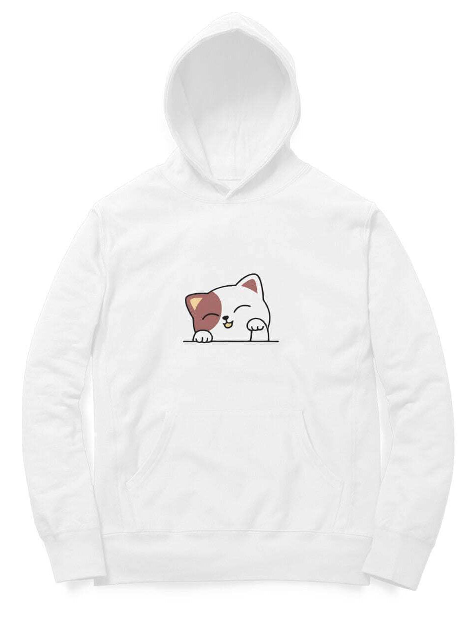 FluffyPaw Oversized Hoodie, unisex, white with cute cat design.