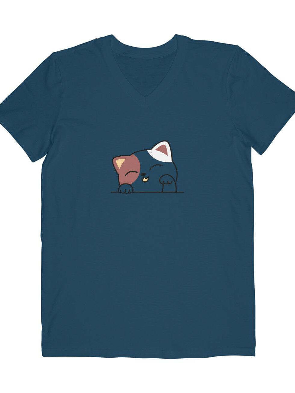 FluffyPaw Logo V-Neck T-shirt with cat graphic on soft cotton fabric.
