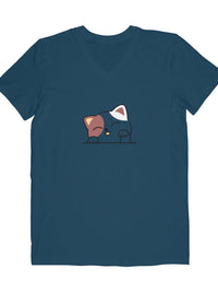 FluffyPaw Logo V-Neck T-shirt with cat graphic on soft cotton fabric.