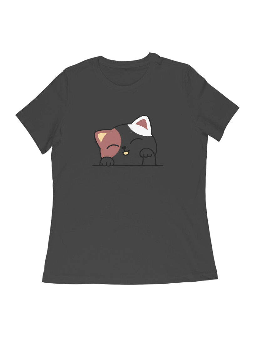 FluffyPaw Women's T-Shirt with playful cat design and soft cotton fabric.